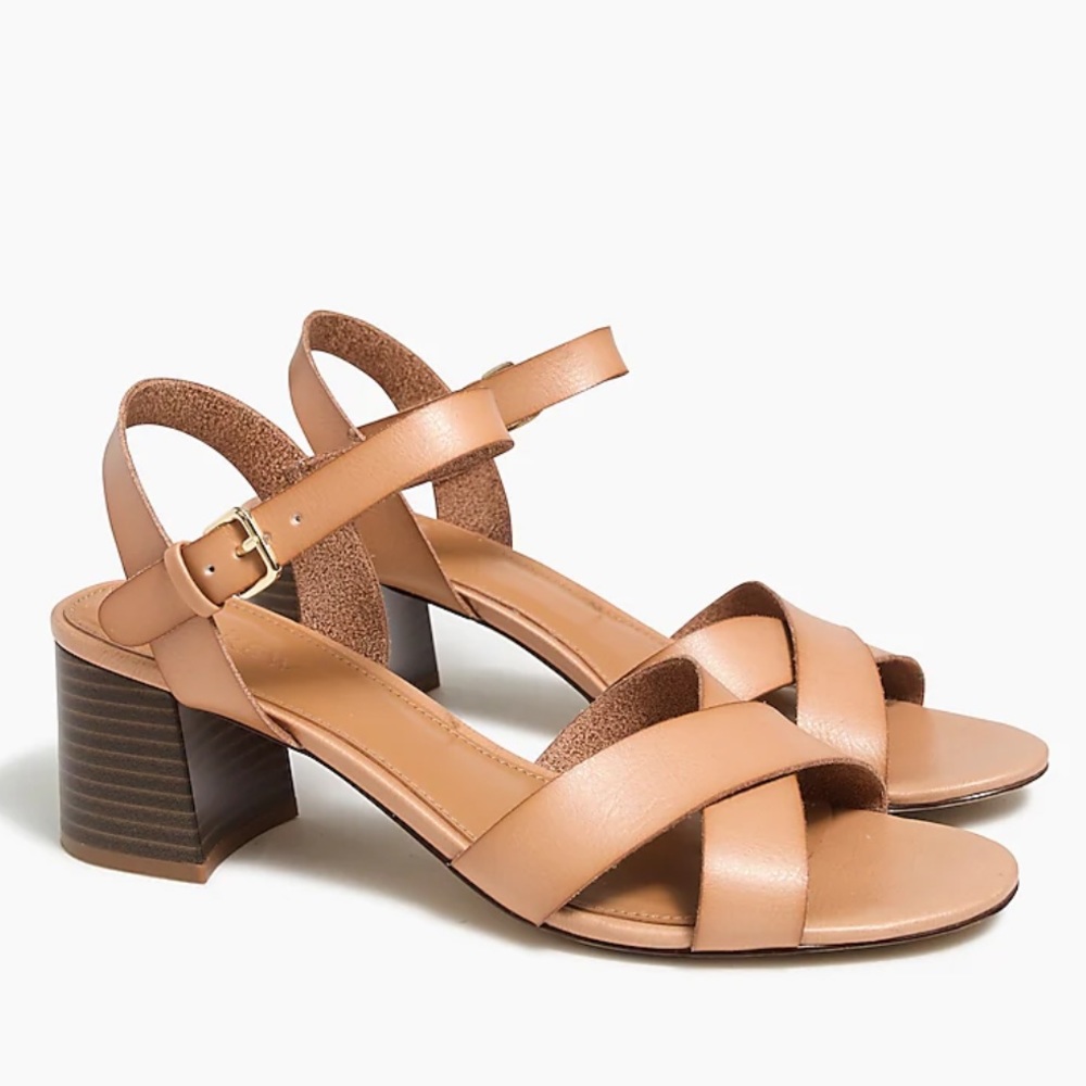 J. Crew Factory Tan Leather Block Heel Sandals